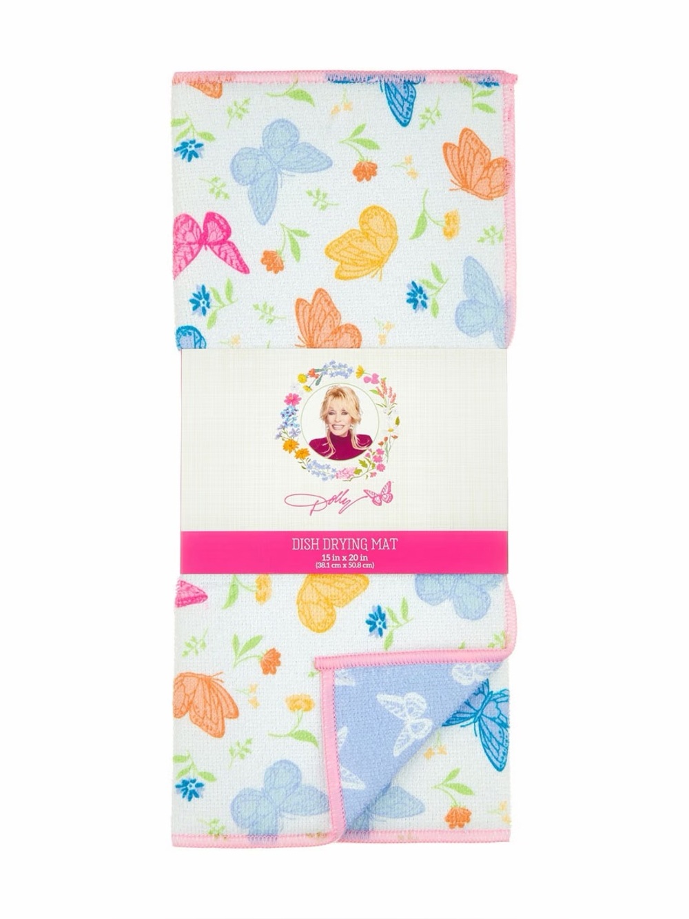 Dolly Dish Drying Mat - Butterfly Floral Print in Pink and Multicolor